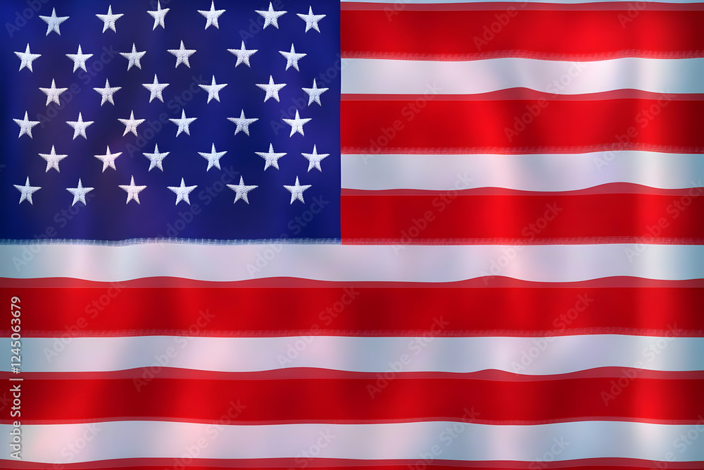 Naklejka premium Waving National Flag with Vivid Colors and Detailed Stars and Stripes Design Gently Fluttering