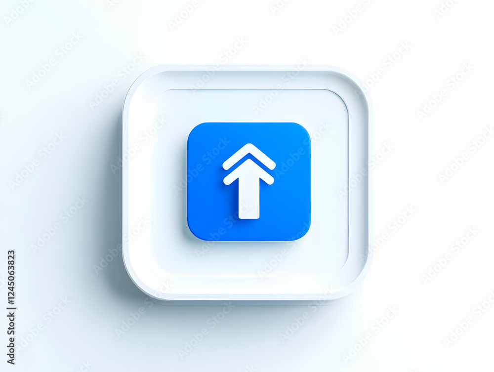 3D Rendered Upload Icon on a Blue Button in a White Frame with Rounded Corners 3D Rendered Upload Icon on a Blue Button in a White Frame with Rounded Corners