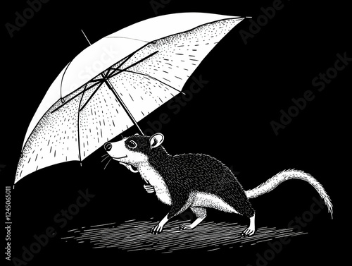 Whimsical Mouse Holds Umbre...
