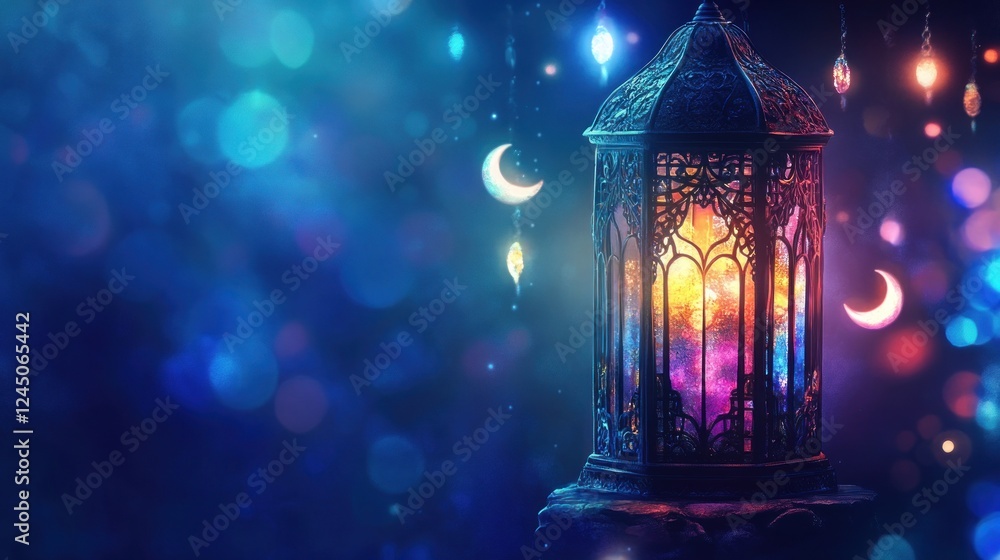 Ornate Ramadan Lantern with Mystical Glow Ornate Ramadan Lantern with Mystical Glow