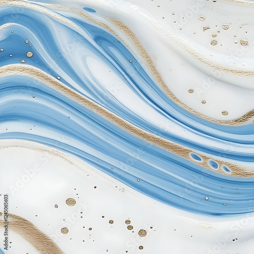 Abstract Blue and Gold Liqu...