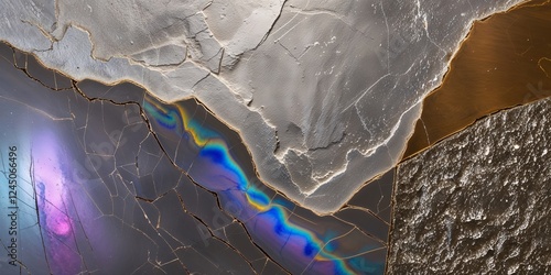 Mesmerizing Close Up of Iridescent Cracks and Textures in Stone Formation Abstract