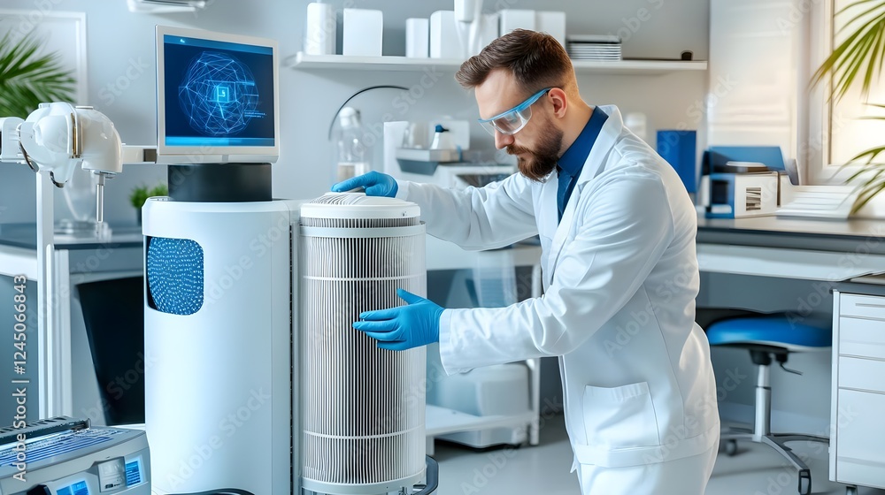 Naklejka premium scientist working with advanced lab equipment - medical technology .