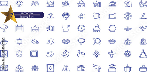 Islam thin black line icons set vector illustration