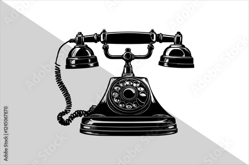 Vintage Rotary Old Telephone Handset and Dial Pad Silhouette.