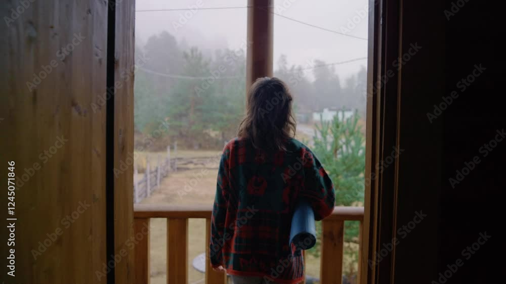 Woman Walking Outside with Yoga Mat for Morning Routine Woman Walking Outside with Yoga Mat for Morning Routine