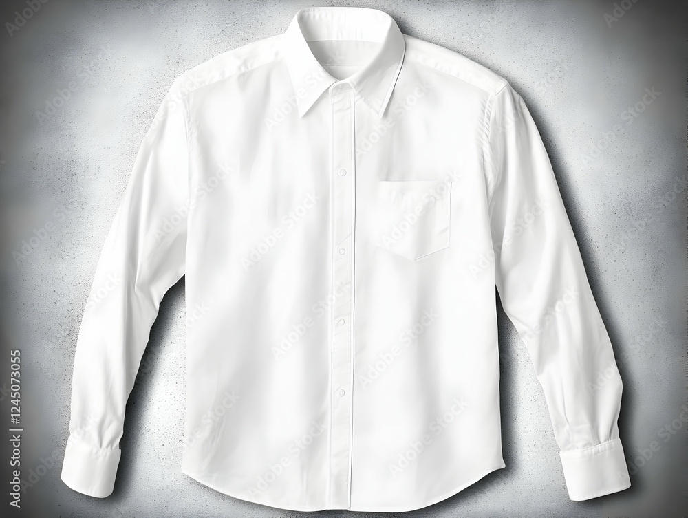 Crisp White Dress Shirt Displayed on Textured Gray Background: A Classic Wardrobe Staple