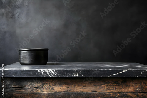 Black Ceramic Cup Sits on M...