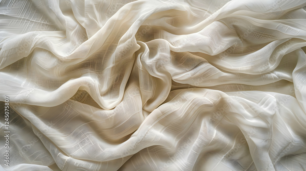 Obraz premium Soft, flowing white fabric draped elegantly, showcasing delicate textures and patterns
