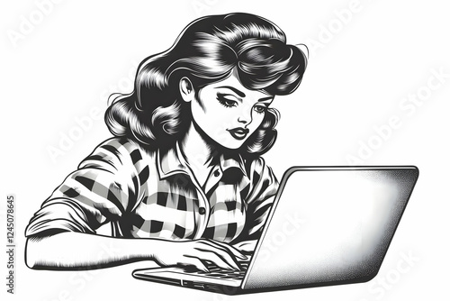 Vintage Woman in Plaid Shir...