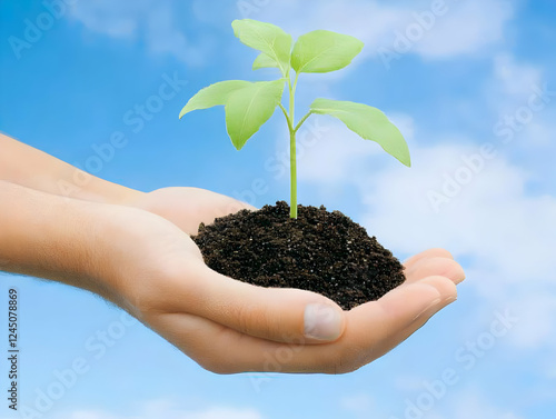 Hands Holding a Young Plant...
