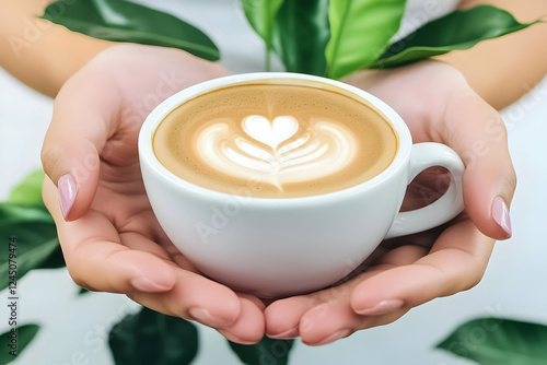 Hands Holding a White Cup o...