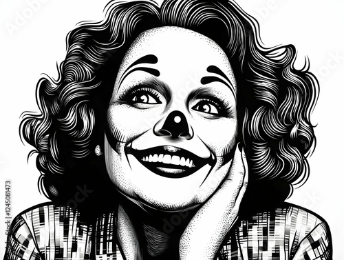 Smiling Clown Woman with Ha...
