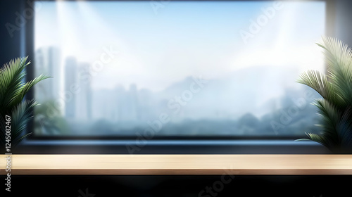 Empty Wooden Table Top with...