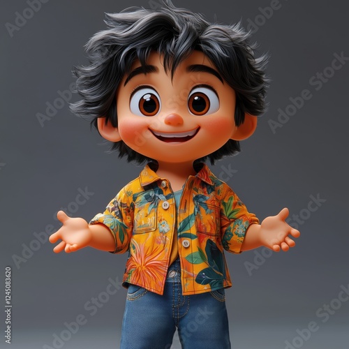 Cute Little Boy in Hawaiian Shirt - 3D Character Design