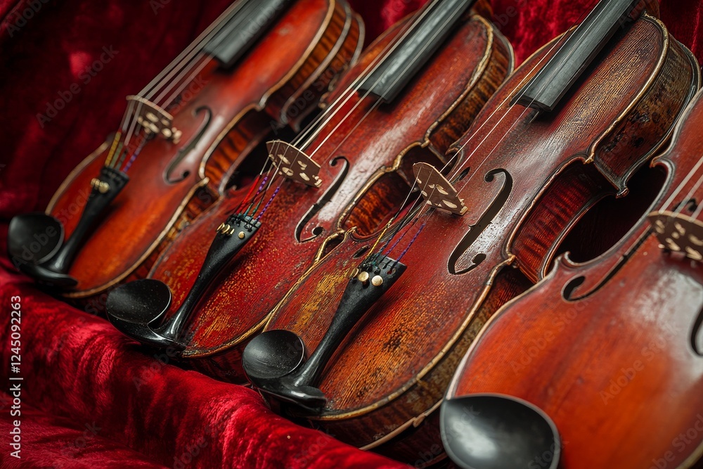 Fototapeta premium Serene Elegance: Close-Up of Violin Strings and Tuning Pegs in Soft Light, Musical Instrument Details, Violin Symphony Harmony
