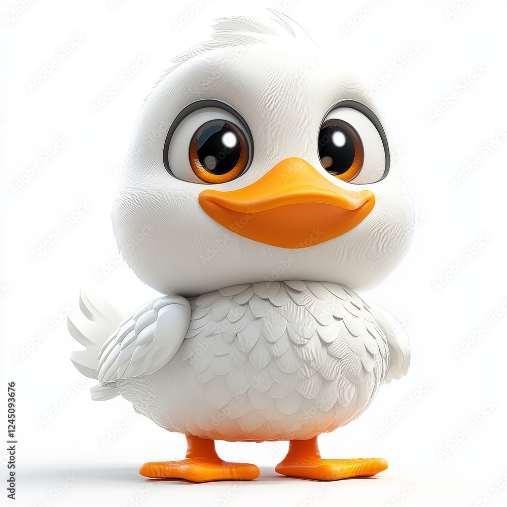 Fototapeta premium Adorable Cartoon Duck Character with Bright Orange Beak and Eyes
