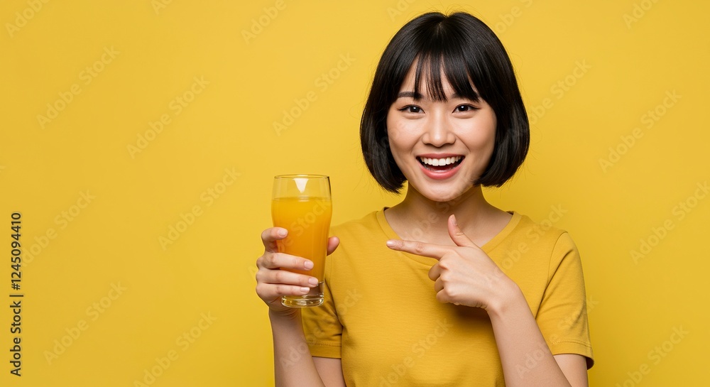 Woman Holding Orange Juice Glass Smiling Happy Woman Holding Orange Juice Glass Smiling Happy