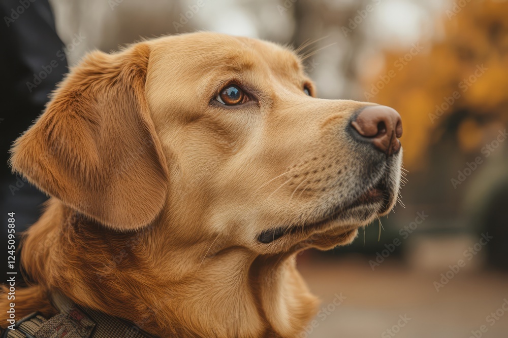 Close-Up Of A Golden Retriever'S Face, Looking Off Into The Distance. Close-Up Of A Golden Retriever'S Face, Looking Off Into The Distance.