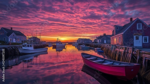 Wallpaper Mural Vibrant Sunrise over a Quaint Fishing Village Torontodigital.ca
