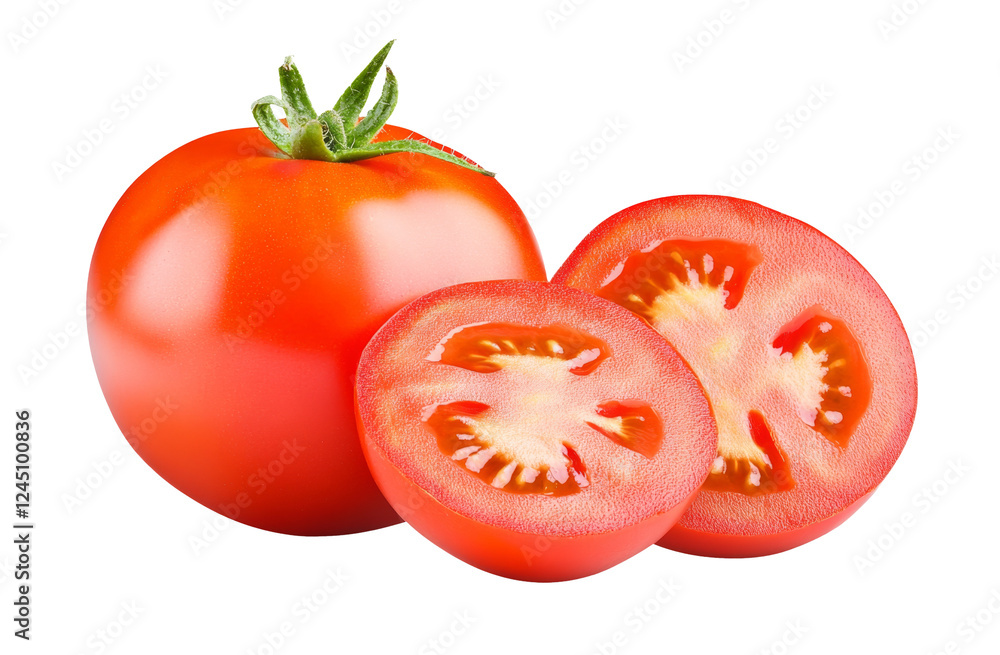High-Quality PNG red tomatoes slices isolated on white background High-Quality PNG red tomatoes slices isolated on white background