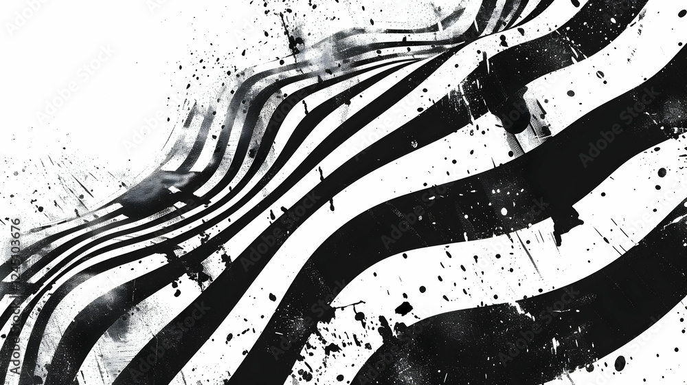Obraz premium Abstract black and white design featuring dynamic lines and splatters, ideal for backgrounds