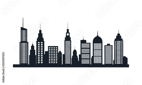 Silhouette of Cityscape Skyscrapers Buildings Landscape Wallpaper in Modern City Town