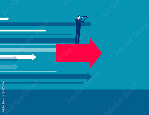 Business forecasting and the way forward. Business telescope vector flat style