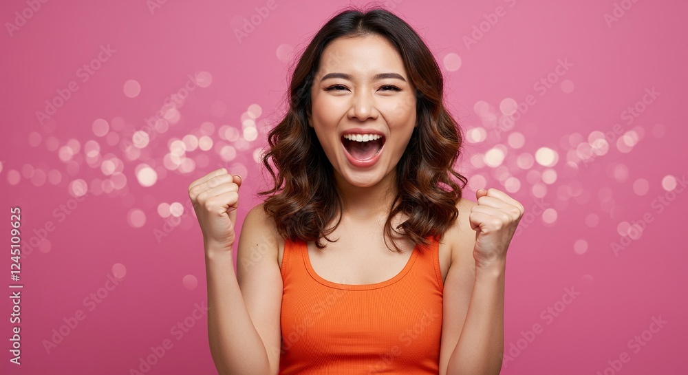 Happy Woman Celebrating Success with Joyful Expression Happy Woman Celebrating Success with Joyful Expression