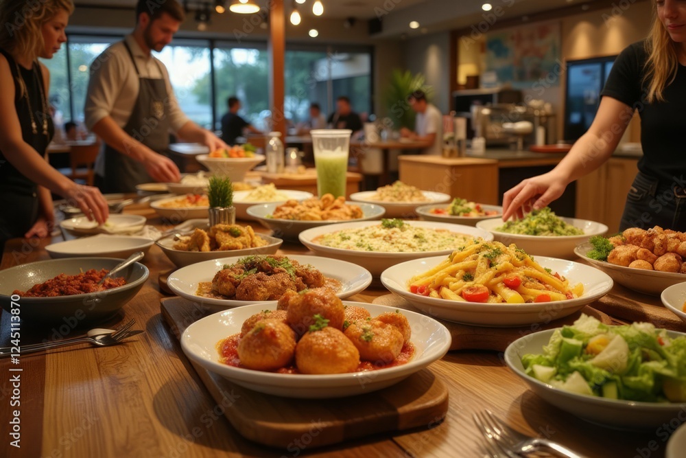 Abundant Buffet Table Featuring Varied Italian Dishes Abundant Buffet Table Featuring Varied Italian Dishes