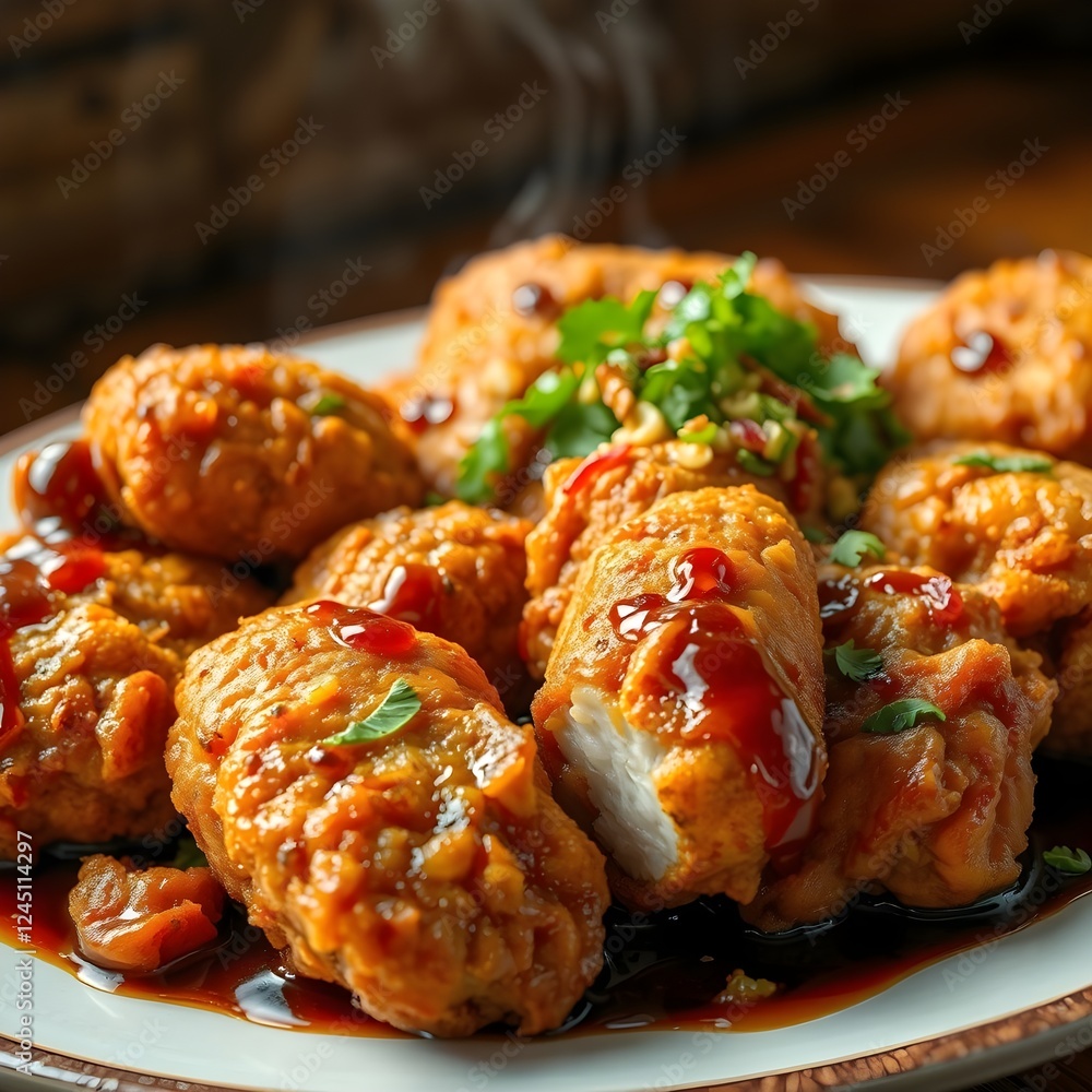 Pollo
Descripción: Pollo frito, aromatizado con una variedad de salsas que incluyen salsa de soja, condimentos picantes y hierbas. La piel crujiente y la pulpa suave son atractivas. Pollo
Descripción: Pollo frito, aromatizado con una variedad de salsas que incluyen salsa de soja, condimentos picantes y hierbas. La piel crujiente y la pulpa suave son atractivas.
