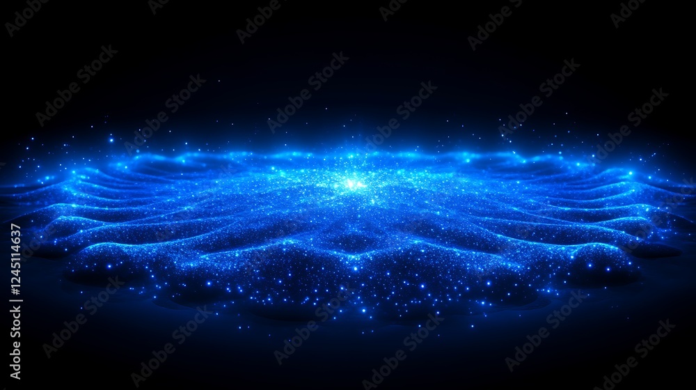 Fototapeta premium Abstract Blue Glowing Particle Wave Field