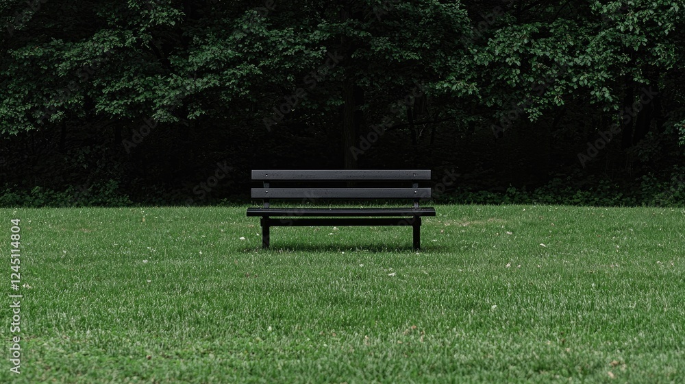 Park bench solitude, green grass, trees, peaceful Park bench solitude, green grass, trees, peaceful