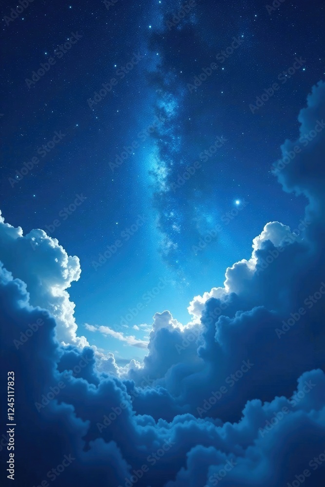 Naklejka premium Blue atmosphere filled with starlight and wispy clouds, dreamy, atmosphere