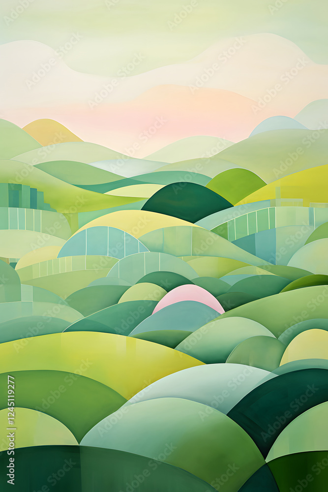 Fototapeta premium Digital abstract green hills geometric pattern graphic poster background