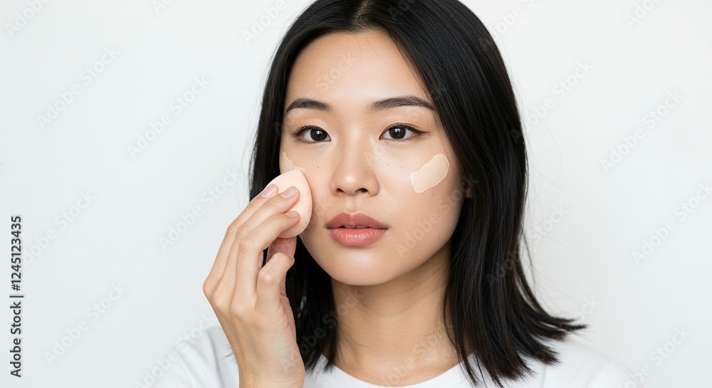 Applying Makeup Foundation with a Beauty Blender Sponge Applying Makeup Foundation with a Beauty Blender Sponge
