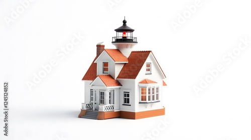 Cartoon House with Unique Architectural Style Isolated In White Background photo