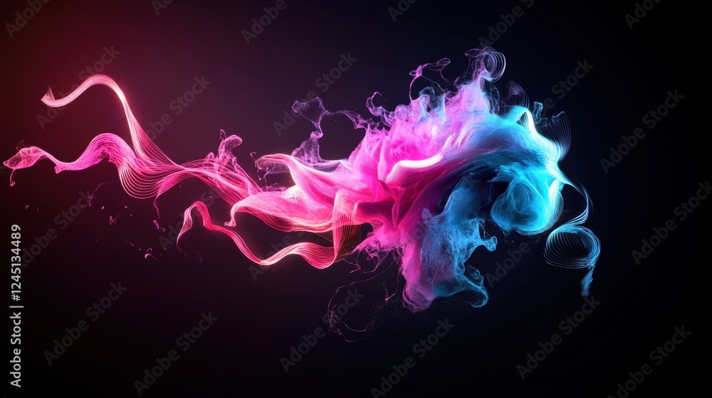 Colorful smoke swirling in vibrant patterns against a dark black background Colorful smoke swirling in vibrant patterns against a dark black background