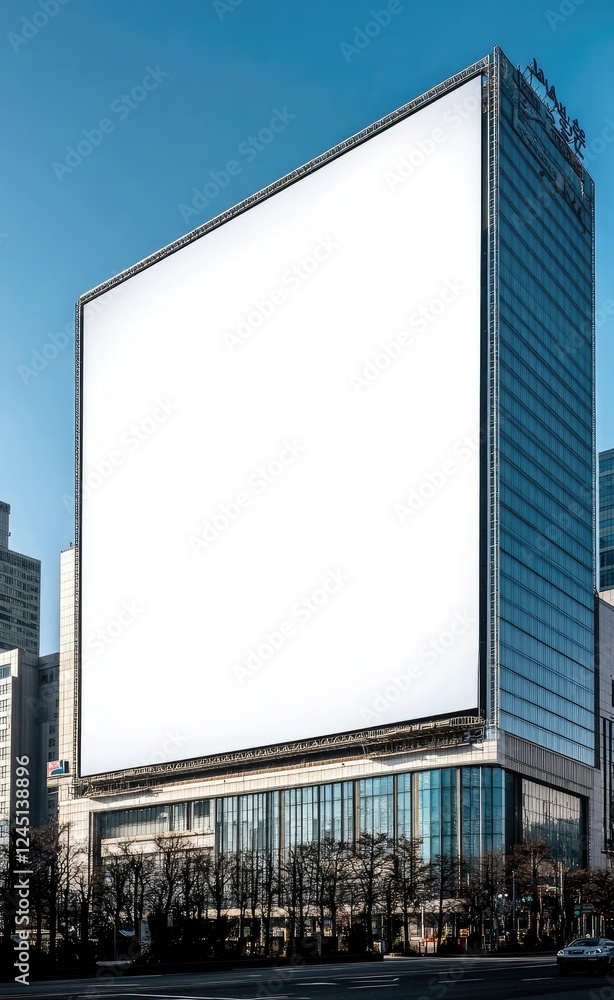 A large blank billboard on the side of an office building in Seoul, South Korea A large blank billboard on the side of an office building in Seoul, South Korea