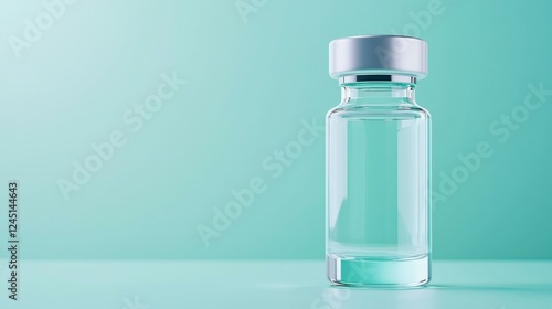 Clear vaccine vial on a soft green background. photo