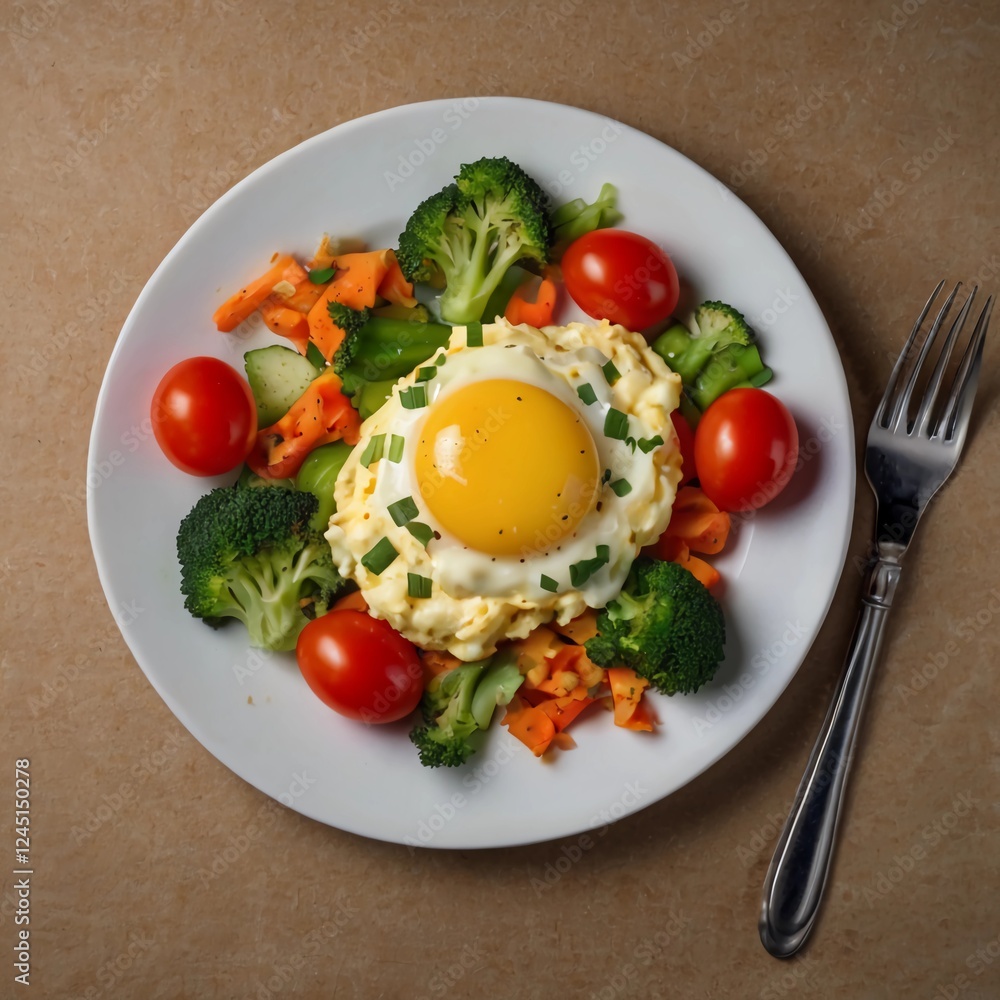 Scrambled Eggs with Vegetables, top view Scrambled Eggs with Vegetables, top view