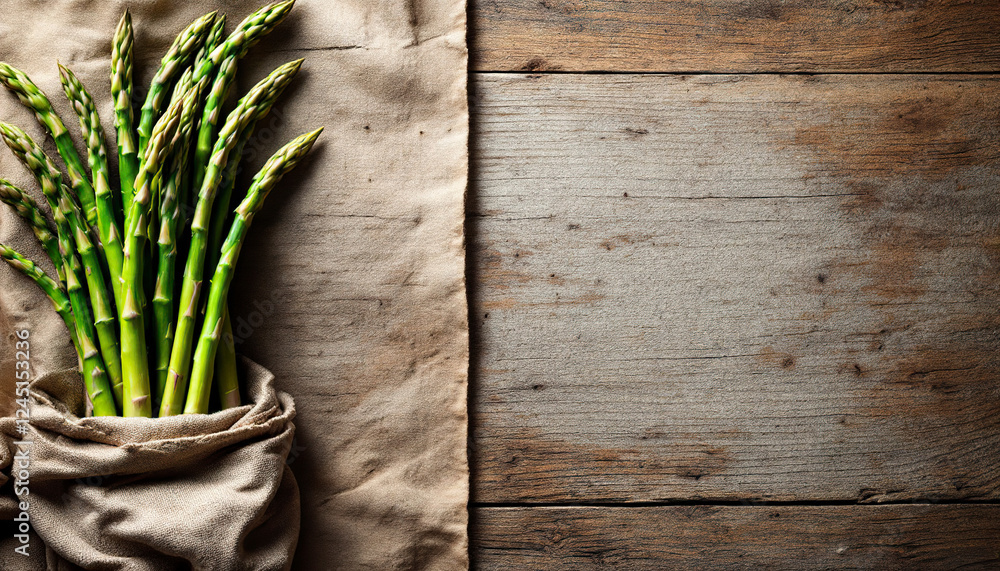 Fresh Green Asparagus on Rustic Wooden Background Fresh Green Asparagus on Rustic Wooden Background