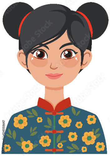 Woman in Traditional Floral Costume