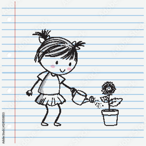 Girl Watering a Happy Flower