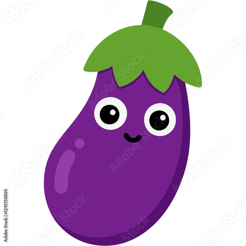 Cute cartoon eggplant icon with smiling face for food and vegetable design
