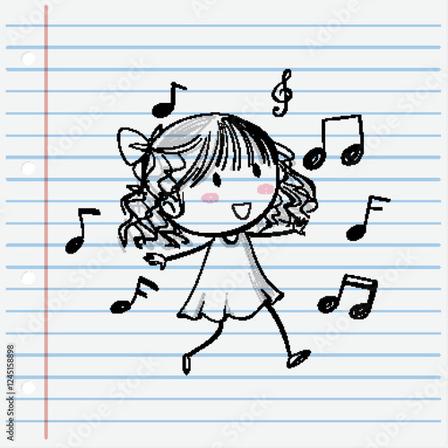 Joyful Girl Dancing with Music Notes