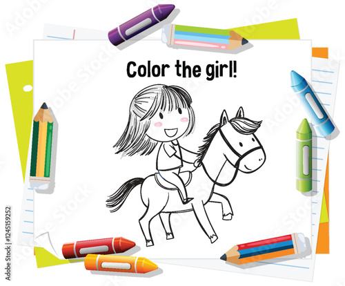Coloring Fun with Girl and Horse