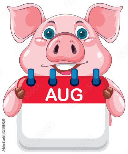 Pig Holding August Calendar Page