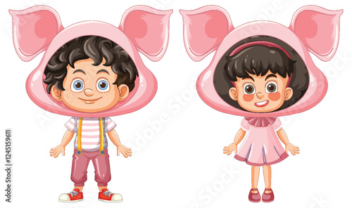 Children in Cute Pig Costumes