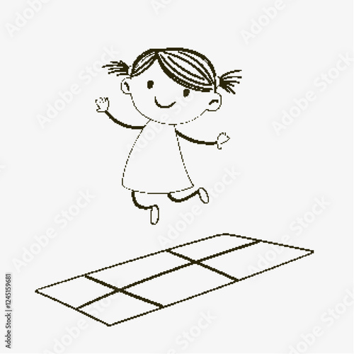 Joyful Girl Playing Hopscotch Outdoors